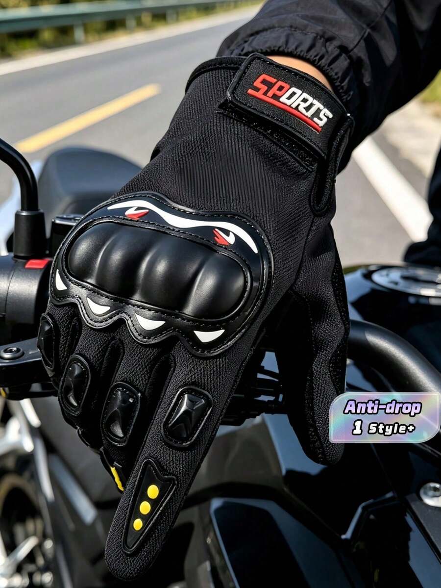 2pcs Full Finger Motorcycle Gloves, Touchscreen Carbon Fiber Knuckle Protection, Off-Road Motorcycle, ATV, Riding, Breathable, Anti-Slip, Shock-Absorbing, Men's And Women's Racing Riding Sports Gear - Multicolor - View 1