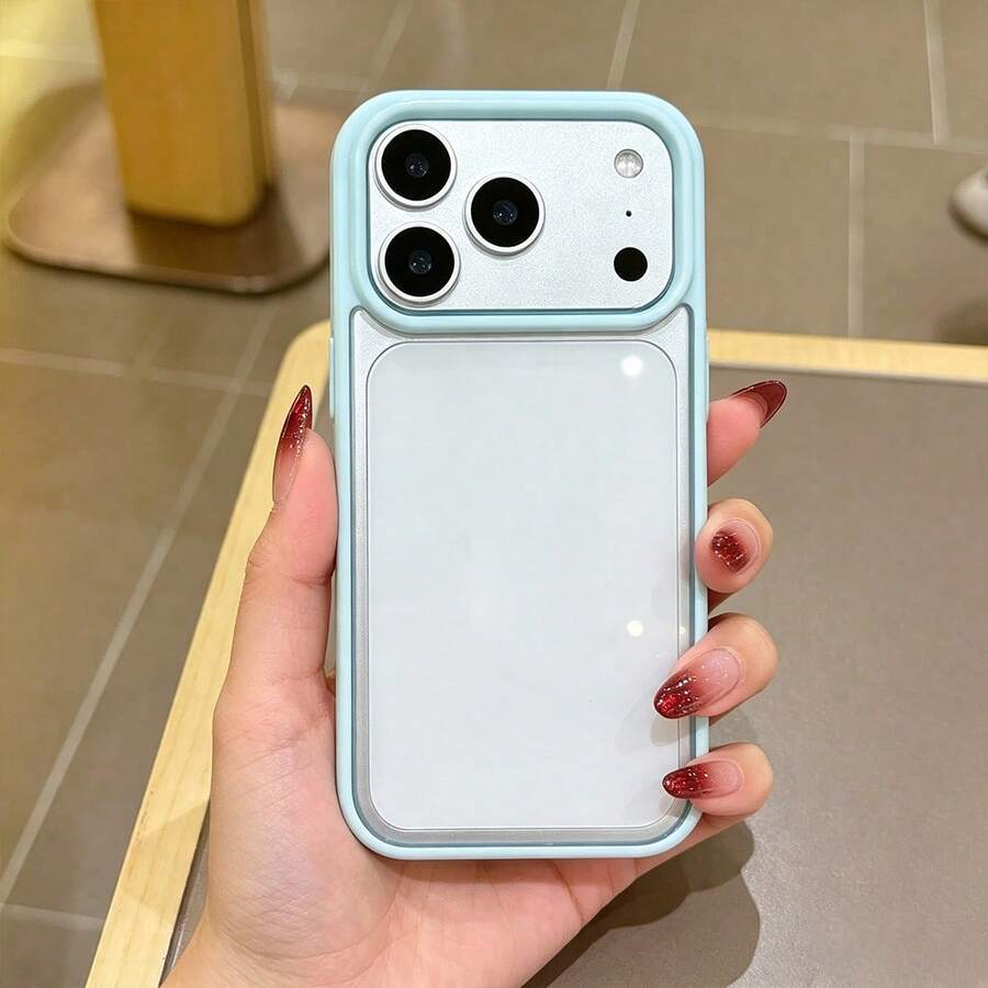 Dual-Tone Dopamine Candy Color Frame Transparent Phone Case, Large Full Camera Window Frosted Transparent Shockproof Protective Cover, Compatible With IPhone 17 16 15 14 13 Pro Max 12 Pro Max 11 Phone Case, Holiday Gift - Baby Blue - View 1