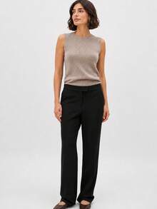 Women's Elegant High Waist Layered Overlay Panel Full Length Tailored Pants - 黑色 - 查看 1
