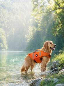 Metglad Dog Life Jacket, High Buoyancy And High Reflectivity Pet Swim Vest, Thickened Rescue Handle And Metal D-Ring For All-Around Protection Of Dog's Water Activities, Adjustable Size Suitable For Small, Medium And Large Dogs - Orange - View 3
