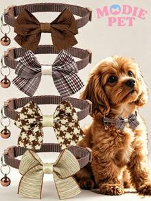 1/4pcs Fashionable Bow-Knot Pet Bell Adjustable Collar With Leash Buckle, Suitable For Decorating Cats And Dogs - Multicolor - View 1