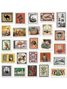 50pcs/Pack Retro Aesthetic Arabic Culture Stickers, Decorative Decals For Luggage Notebook Laptop Guitar Phone Stationery Sticker - Multicolor - View 5