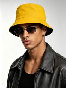 1pc Classic Minimalist Solid Color Bucket Hat, Street Style All-Season Sun Protection Hat, Suitable For Men's Outdoor Walking, Vacation - Multicolor - View 19