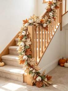 1pc- Beige Fall Maple Leaves Garland, Artificial Maple Leaf Autumn Garland Hanging Fall Vines Fall Decor, Halloween Artificial Plants, Artificial Maple Leaves, Outdoor Artificial Flowers, White Holiday Hanging Wreath, Seasonal Maple Leaf Vine Decoration, Living Room, Office, Table, Halloween Decoration Room Decoration, Thanksgiving Decoration Party Fireplace Dinner Decoration, Wedding, Home Decor, Table Decor, Front Door Decor, Indoor And Outdoor Decoration - Multicolor - View 4