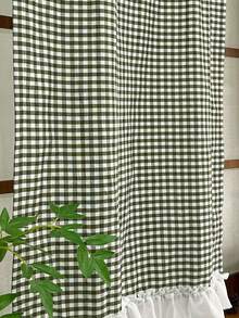 1pc Green Plaid Layered Curtain Set With Lace Ruffle Valance, Rod Pocket Farmhouse Style Cafe Curtains, Sheer Semi-Transparent For Kitchen Bathroom Small Window Decor - Green - View 8