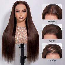 Smilegirl Chocolate Brown 13x4 HD Lace Front Human Hair Wig 26 Inch 250 Density Straight HD Lace Frontal Wigs Human Hair Pre Plucked Hairline 4 Brown Wig - Chocolate Brown - View 5