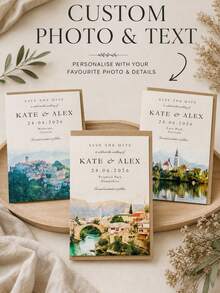 1pc Customized Watercolor Wedding Invitations For The Venue, Brad Lake Wedding Notification Cards, Personalized Sketch Notepads For The Wedding Location, Destination Wedding Stationery, Customized Castle Wedding Invitations. - Multicolor - View 4