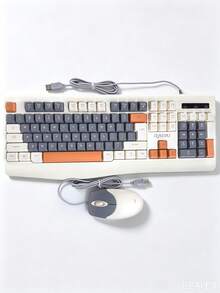 1 buah Kombo Keyboard & Mouse Berkabel R903, Tutup Tombol Blok Warna Tiga Warna, Sandaran Telapak Tangan Ergonomis Besar, Set Keyboard dan Mouse USB Plug and Play, Perangkat Periferal Komputer Universal untuk Kantor, Bisnis, Desktop, dan Laptop - View 9