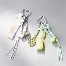 Y2K Tennis Racket Bag Charm, Handmade Braided Rope Keychain, Cute Ribbon Pendant, Aesthetic Phone Strap Accessory For Handbag Backpack - Multicolor - View 8