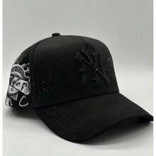 Gorra MY Negra con Aplicaciones de Strass, Estilo Streetwear Americano, Gorra de Béisbol Tipo Dad Hat Unisex Ajustable - Albaricoque - Ver 4
