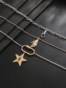 3pcs Niche Design Multi-Layer Stackable Necklace Set, Vintage Pentagram Gemstone Palm Pendant, Suitable For Daily Wear And Holiday Gifts - Color Mixing - View 5