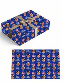 Papel de regalo personalizado Feliz Cumpleaños con tu foto de cara y patrón de pastel de cumpleaños, Rial, personalizable con cualquier foto, fácil de usar, perfecto para - Multicolor - Ver 9