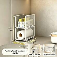Multifunctional Kitchen Storage Rack, Stackable Tiered Deep Cabinet Organizer With Paper Towel Holder, Plastic Wrap & Dispenser, Spice & Seasoning Storage Box, Kitchen Essentials & Decor, Pantry Organization, Apartment Essentials - Multicolor - View 16