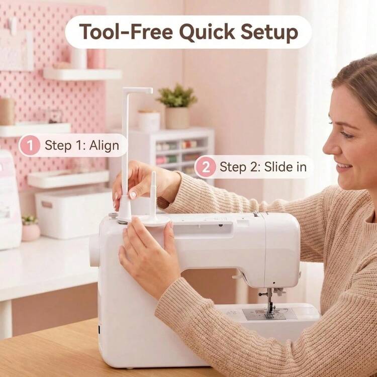 Large Capacity Thread Spool Stand, Thread Stand For Sewing Machine, White | Universal Household Spool Holder With Anti-Tangle Guide, Spool Bracket Tool For Sewing Lovers, Fits Most Machines - A - View 4