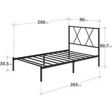 Marco de cama Zinus Elias 140x200 con cabecero moderno - Cama de metal 140x200 con base de listones de metal - Plataforma de 30 de altura con espacio debajo - Sin necesidad de somier - Negro BLDL - 90 x 200 cm - Ver 2