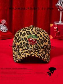 1件中性Y2K風格刺繡櫻桃豹紋棒球帽，戶外日常通勤極簡Y2K鴨舌帽，青少年時尚遮陽帽 - 深色 - 查看 4