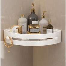 1PC Rust-Proof Plastic Corner Shower Caddy - Wall-Mounted Curved Design Shampoo, Cosmetics And Toiletries Storage Rack, Space-Saving Organizer, Suitable For Small Bathrooms - Multicolor - View 11