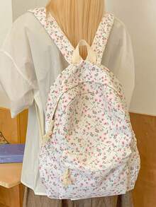 Mochila de viaje casual con capacidad de bolsillo múltiple y gran capacidad, estilo floral ditsy, que se puede llevar a mano, adecuada para estudiantes - Multicolor - Ver 8