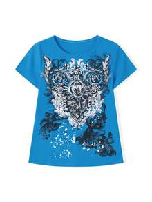Women Vintage Graphic Print Tee Short Sleeve T-Shirts Y2K Fairy Grunge Round Neck Shirts Summer Gothic Slim Fit Crop To 2000s Aesthetic E-Girls Shirt - 藍色 - 查看 6