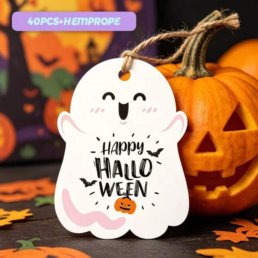 Halloween Ghost Gift Tags, Candy Bag Gift Tags, Holiday Handmade Snack Packaging Decoration - A - View 1