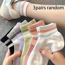 1/3/6 Pairs Women's Colorful Cute Striped Mid-Calf Socks, White Sports Socks, Soft And Breathable, Suitable For Summer And Autumn Daily Wear - Multicolor - View 6