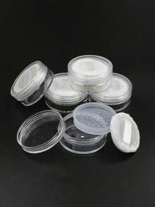 1 pieza Estuche blanco transparente para polvo suelto, caja de polvo con borla de felpa y contenedor de crema - transparente - Ver 5