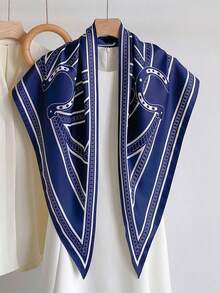 1pc 88*136*64cm Coffee Base Classic Chain Graphic Triangle Scarf, Thin Imitation Silk, Multi-Way Wrap For Shawl Neck Waist, All Seasons Casual Wear - Multicolor - View 7