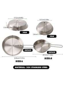 1pc304 Stainless Steel Camping Frying Pan With Foldable Handle, Portable Outdoor Skillet, Picnic BBQ Cookware For Egg Steak Grilling, 2 Sizes Optional - View 2