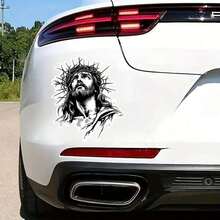 6 Inch Jesus Faith Vinyl Sticker, Black And White Crown Of Thorns Cross Mountain Glossy Decal, Self-Adhesive For Indoor And Outdoor Use, Suitable For Cars, Laptops, Windows - Sticker - View 8