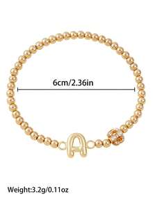 1Pc A-Z Letter Beaded Stretch Bracelet, Rhinestone Ball Charm Alphabet Elastic Bracelet, Personalized Stackable Bead Hand Jewelry For Girls Daily Gift - Multicolor - View 2
