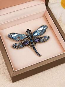 1pc Exquisite Blue Rhinestone Dragonfly Brooch, Creative Versatile Suit Decoration Pin, Daily Wear Accessory, Perfect Gift For Holidays - Blue - View 2