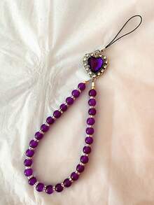 1pc Heart-Shaped Gemstone Fashion Glass Handmade Beaded Phone Case Charm - Multicolor - View 13