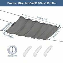 Trintion Heavy-Duty Retractable Canopy For Pergola Frame, Wave Pattern Sunscreen Netting With Reinforced Edges & Hooks - Grey - View 10