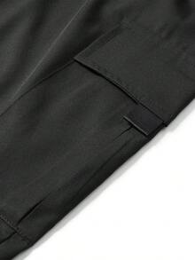 Men's Solid Color Multi-Pocket Cargo Pants, Elastic Drawstring Waist Straight Leg Minimalist Long Trousers, Suitable For Daily Commute And Sports - Black - View 5