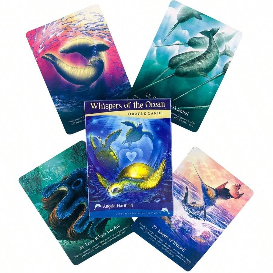 50 Kartu Whispers Of The Ocean Oracle Tarot Training Deck Kartu Tarot Permainan Papan Pesta Kartu Takdir Permainan Kartu Peramal - Blue and White - View 1