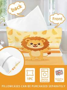 2PCS Yellow Stripe Cute Lion Kids Bedding Set (Spring/Summer Series) Double Sided Printed Duvet Cover Set Suitable For Children,Teenager,Boys And Girls All Seasons Use With Zipper Closure( No Filler) Pillowcase Size 40x60cm 100% Polyester - Multicolor - View 10