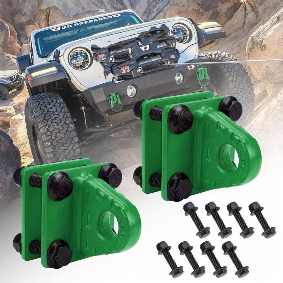 AMBULL 2 Pack D-Ring Shackles Mount With Backer Plate, 5 TON Bolt On Clevis Mount Bumper Shackle Bracket DarkGreen/Red - Green - View 1
