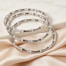 1pc/Set Elegant Platinum-Plated Bamboo Knot White Zirconia Bracelet Set, Exquisite Jewelry For Women's Daily And Party Wear - Silver White - View 6