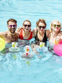 1/3/5pcs Transparent Sequin Floating Cup Holder, Random Color, Pool Floating Cup Holder, Round Floating Cup Mat, Floating Stand, Pool Party Supplies, Inflatable Pool Accessories - Multicolor - View 1