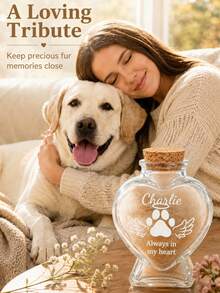 Custom 1pc Pet Memorial Keepsake Jar, Personalized Dog/Cat Fur And Ashes Memorial Urn, Heart-Shaped Glass Memorial Bottle, Pet Loss Sympathy Gift - Multicolor - View 4