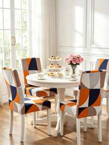 1/4/6pcs Elastic Full Coverage Milk Silk Printed Chair Covers, All-Season High Back Universal Dining Chair Slipcovers - Multicolor - View 6