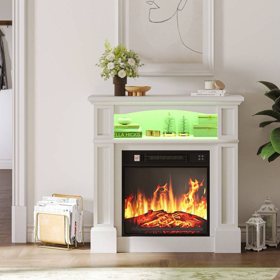 BALCONERA 80cm Living Room Decor Wall Mounted Electric Fire Suite, LED Flame, 16 Color Mood Light With Timer & Remote - White - View 1