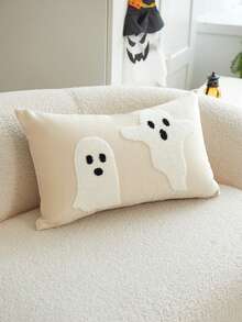 LCUHPCL 1pc Halloween Atmosphere Soft Cute Beige Ghost 3D Embroidered Plush Pillowcase, Suitable For Home Decor, Living Room, Sofa, Bedroom, Car, Party And Various Environments - Beige - View 7