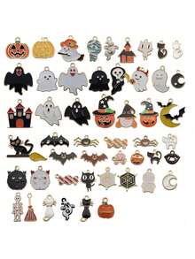 10/20/30/50pcs Random Enamel Halloween Pendants, Ghost Pumpkin Witch Metal Charms, DIY Earrings Necklace Keychain Jewelry Making - Multicolor - View 4