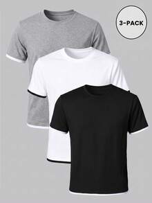 3pcs Men's Summer 2 In 1 Short Sleeve T-Shirts - Multicolor - View 2