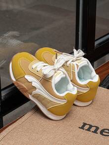 Toddler Vintage Sports Shoes, Spring/Autumn Breathable Mesh Casual Walking Shoes, Soft Sole Non-Slip Children Running Shoes - Yellow - View 4