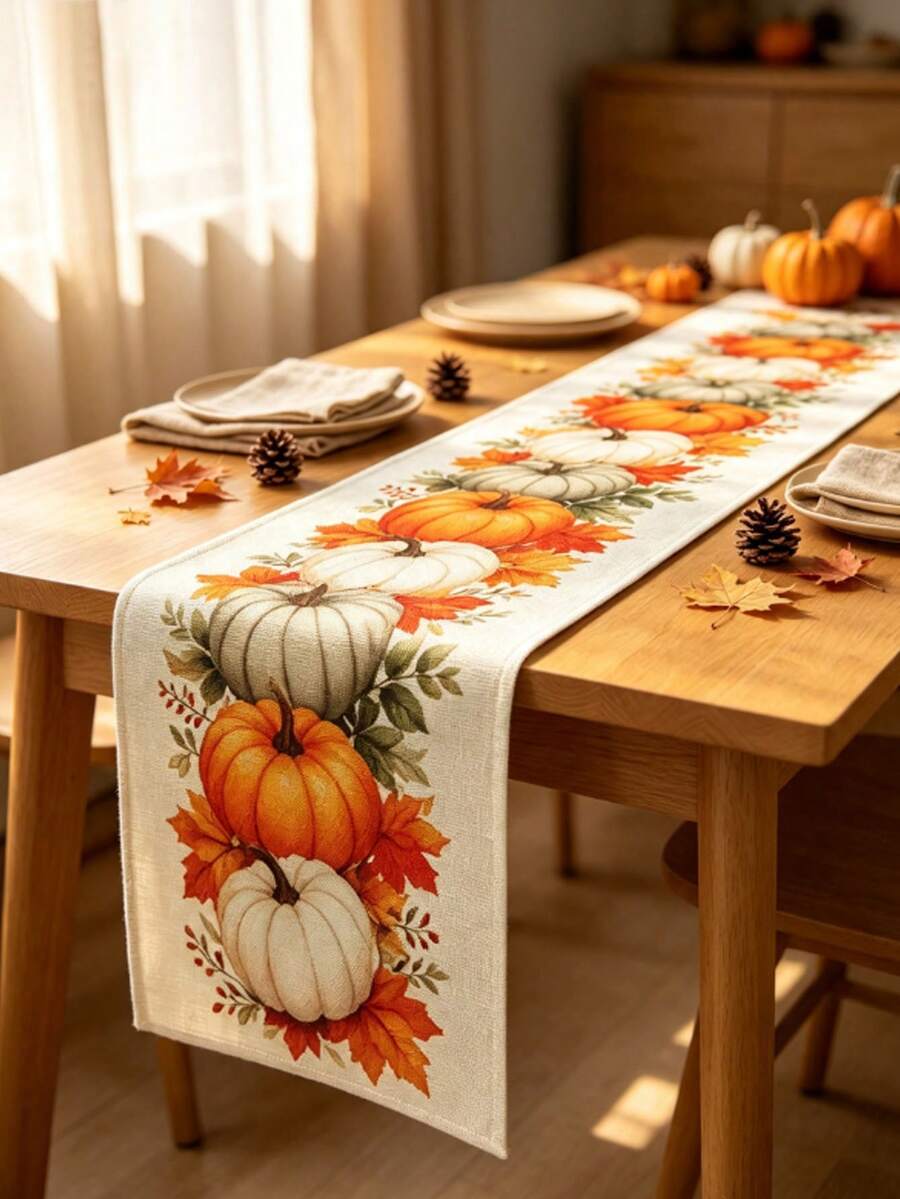 Taplak Meja & Daun Maple Musim Gugur, Taplak Meja Makan Tekstur Linen Musim Panen, Dekorasi Restoran Gaya Rumah Pertanian Thanksgiving, Dekorasi Meja Pesta Dapur Rumah Musiman - Berbagai gaya - View 1