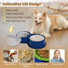 Detachable Double Pet Bowl Feeder Set With 304 Stainless Steel Bowls, Transparent Dustproof Lids, Non-Slip Base, Easy Plug-In Assembly, Multi-Color For Travel & Home - 800ml - View 3