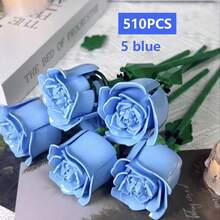 1018pcs DIY Red, Pink, Blue Building Block Roses, Assembled Building Block Flowers, Desktop Decoration Ornaments, Valentine's Day, The Best Gift For Girlfriends (Excluding Vases) - Multicolor - View 11
