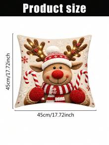 4Pcs Christmas Themed Throw Pillow Covers 45x45cm Christmas Theme Patterns Of Santa Claus, Gingerbread Man, Snowman, Red-Nosed Reindeer Ideal For Christmas Home Sofa Living Room Decor(Pillow Inserts Not Included) - Multicolor - View 2